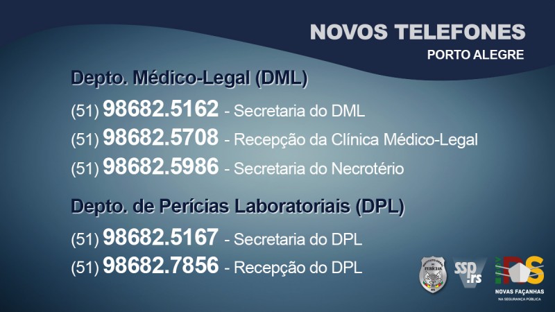 Instituto-Geral de Perícias / RS - 📲 Departamentos do IGP alteram telefones  de contato Os números dos telefones do Departamento Médico-Legal e do  Departamento de Perícias Laboratoriais do IGP em Porto Alegre