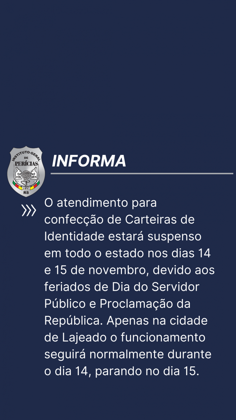 Postos de Identificação estão temporariamente fechados - IGP-RS