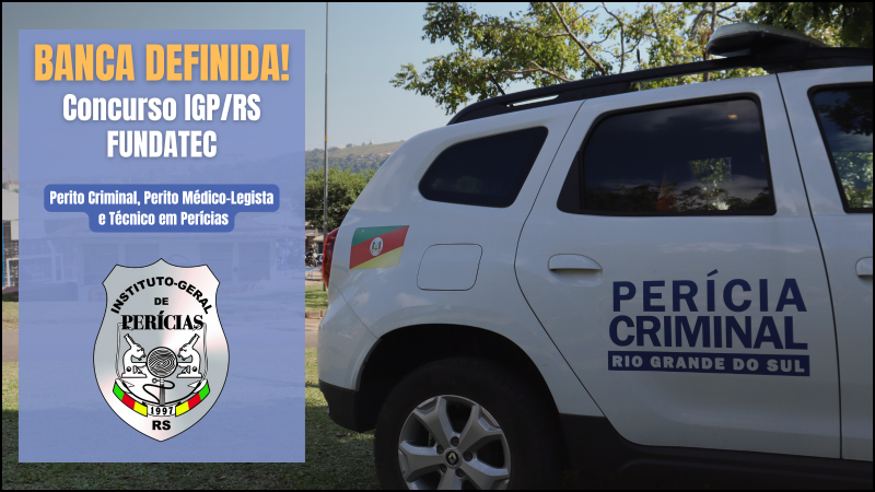 Cartaz virtual para divulgação da banca que organizará concurso do IGP