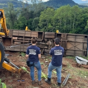 Peritos trabalham na investigação de acidente de trânsito